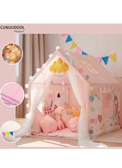 CUNUUDOOL Kids Play Tent Indoor, Kids Playhouse Set With Ball Lights, Colorful Flags, Soft Cotton Mat, Pinky Unicorn Theme Decoration With Solid Odorless Wood Frame, Girls Princess Tent Toddler Castle For Children Outdoor, Gift For Girls Birthday  - Image 2