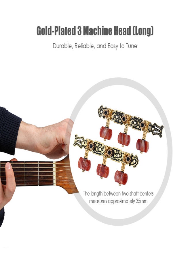 Alice AO-020HV2P 2pcs(Left + Right) Classical Guitar Tuning Key Gold /Black Plated Peg Tuner Machine Head(long) String Tuner - Image 2