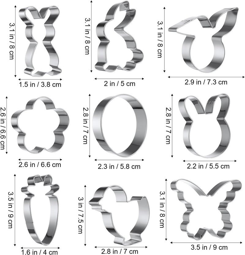 SMASOLO Easter Cookie Cutters Set 9pcs Metal Chicken and Bunny Biscuit Mold DIY Cute Cookie Cutters for Party and Festival Baking - Image 2