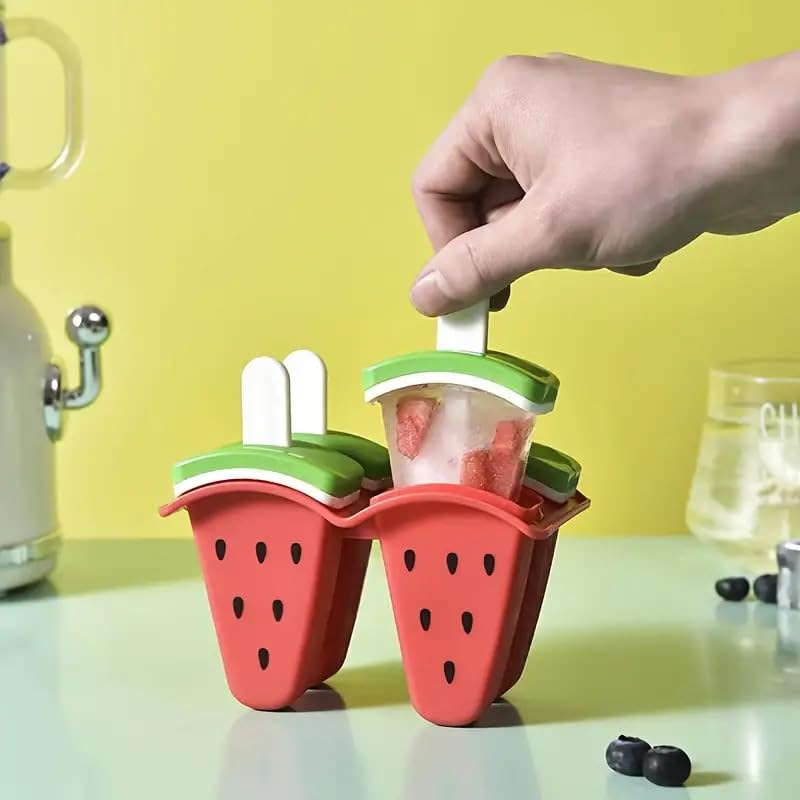 PUTHAK 1pc of 4 Grid Watermelon Orange Kiwi Ice Tray Ice Cream Popsicle Mold Kulfi Maker Freezer Food Grade Youngsters's DIY Ice Cream Artifact Home Use -Plastic - Image 3