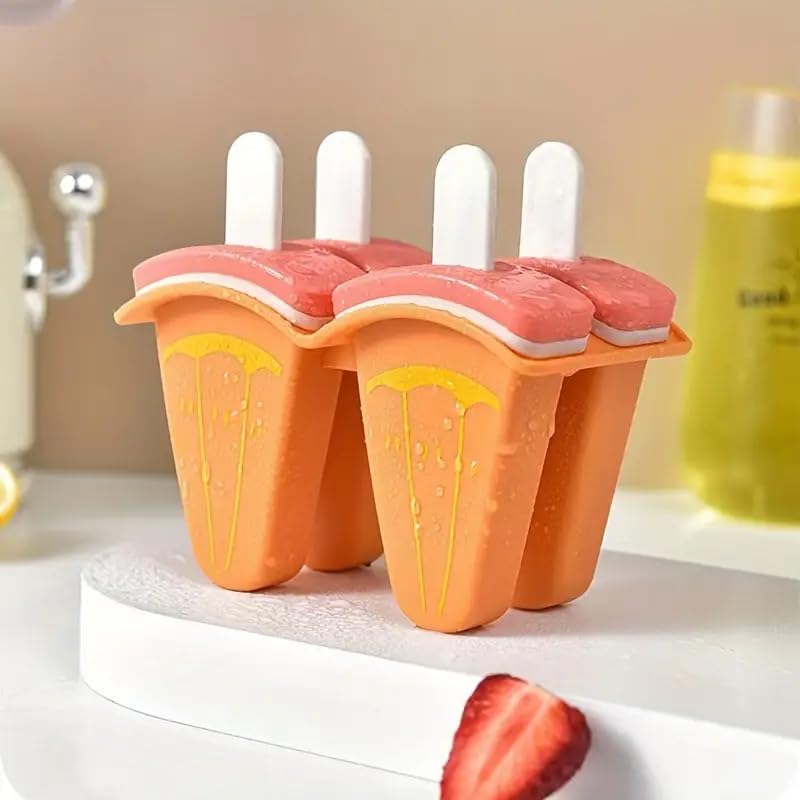 PUTHAK 1pc of 4 Grid Watermelon Orange Kiwi Ice Tray Ice Cream Popsicle Mold Kulfi Maker Freezer Food Grade Youngsters's DIY Ice Cream Artifact Home Use -Plastic - Image 4