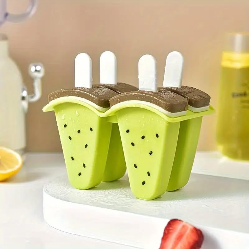 PUTHAK 1pc of 4 Grid Watermelon Orange Kiwi Ice Tray Ice Cream Popsicle Mold Kulfi Maker Freezer Food Grade Youngsters's DIY Ice Cream Artifact Home Use -Plastic - Image 1