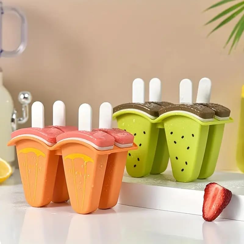PUTHAK 1pc of 4 Grid Watermelon Orange Kiwi Ice Tray Ice Cream Popsicle Mold Kulfi Maker Freezer Food Grade Youngsters's DIY Ice Cream Artifact Home Use -Plastic - Image 5
