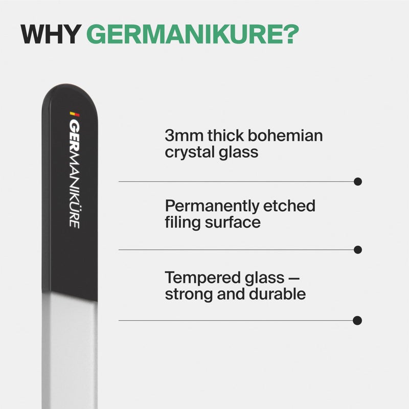 GERMANIKURE Czech Crystal Gray Glass Nail File in Suede Leather Case - Small Travel Design - Professional Manicure & Pedicure Products for Smooth Easy Shaping of Natural Nails - Image 4