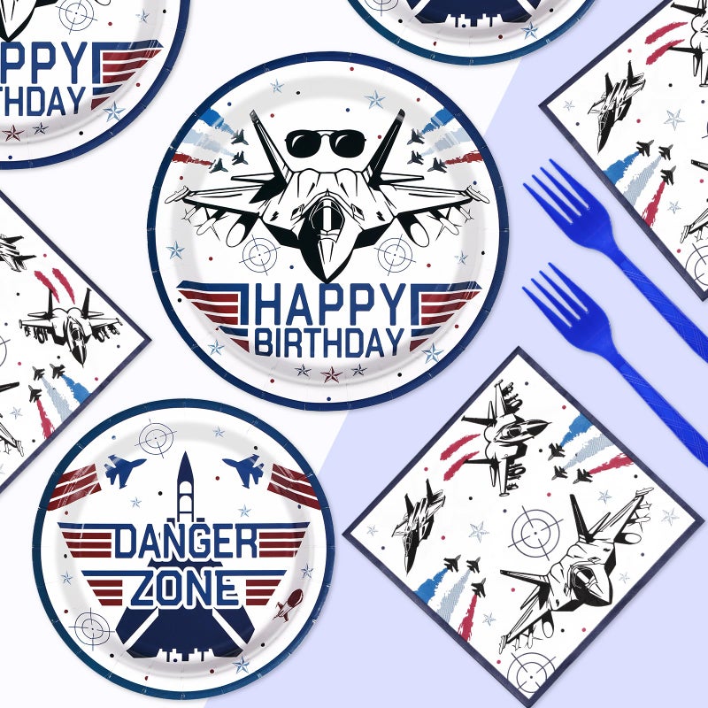 Grencian 96 PCS Fighter Jet Pilot Birthday Party Decorations 350 GSM Military Jet Party Plates and Napkins Tableware Set Airplane Birthday Party Decorations for Pilot Birthday Aviation Party Supplies Serves 24 - Image 5