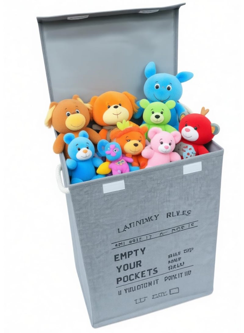 Grey 70 Litre Large Laundry Bag with Canvas Fabric And Sturdy Rope Handles ,70 Liter Collapsible & Foldable Laundry Hamper ,Multipurpose Storage Basket for Toys - Image 1