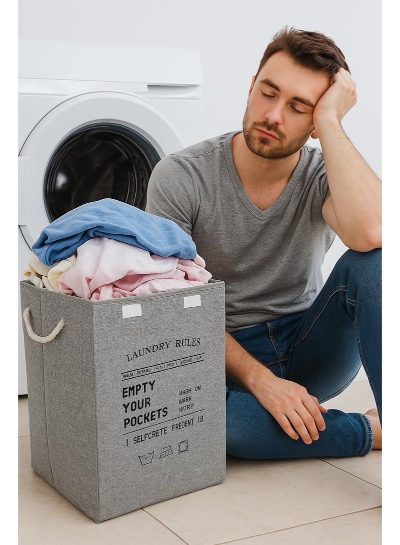 Grey 70 Litre Large Laundry Bag with Canvas Fabric And Sturdy Rope Handles ,70 Liter Collapsible & Foldable Laundry Hamper ,Multipurpose Storage Basket for Toys - Image 2