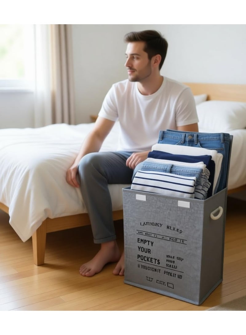 Grey 70 Litre Large Laundry Bag with Canvas Fabric And Sturdy Rope Handles ,70 Liter Collapsible & Foldable Laundry Hamper ,Multipurpose Storage Basket for Toys - Image 3