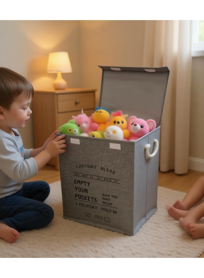 Grey 70 Litre Large Laundry Bag with Canvas Fabric And Sturdy Rope Handles ,70 Liter Collapsible & Foldable Laundry Hamper ,Multipurpose Storage Basket for Toys - Image 4