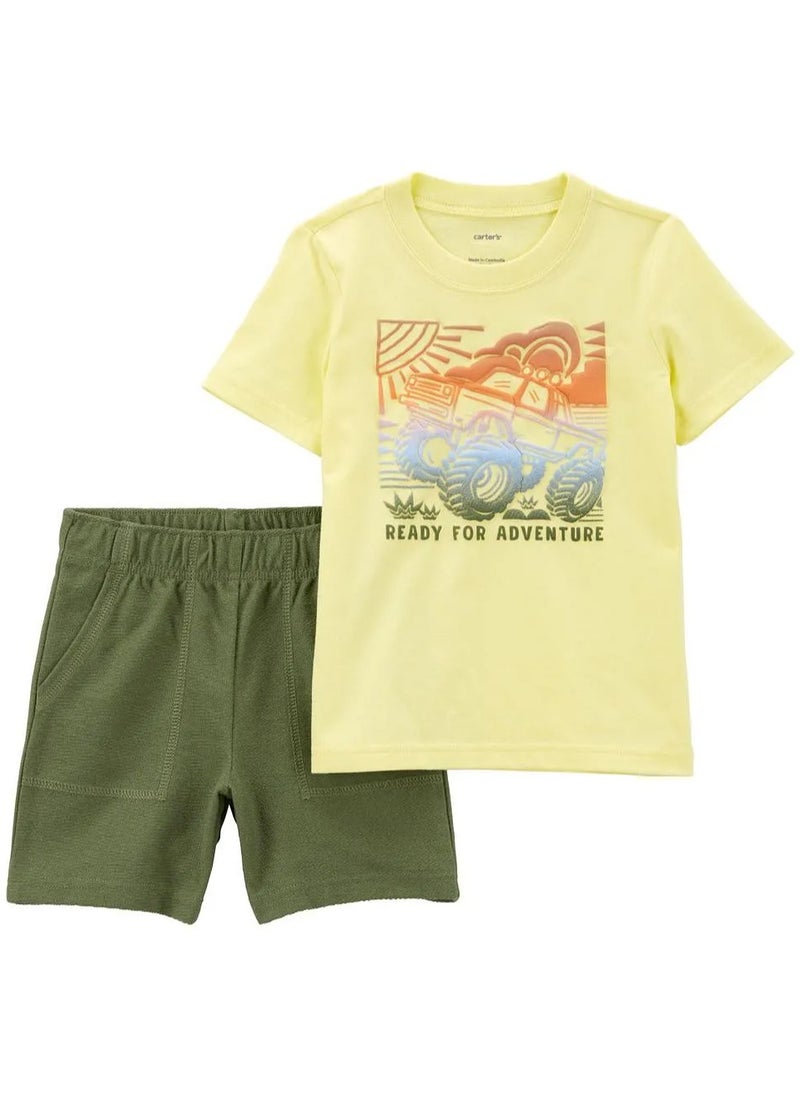 carter's Carter's 2-Piece Monster Truck Tee & Shorts Set - Green  - Image 1