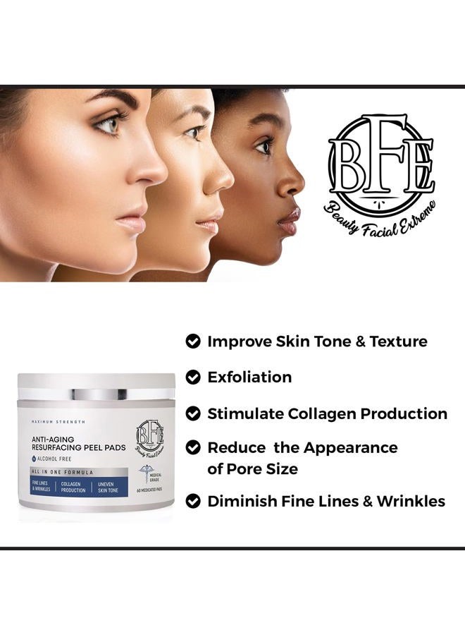 Beauty Facial Extreme Anti Aging Resurfacing Exfoliating Peel Pads Treatment- Contains Lactic, Salicylic, & Glycolic for Face & Body. Repairs Fine Lines, Wrinkles, Dark Spots, Pores, Acne Scars & Uneven Skin Tone. - Image 2