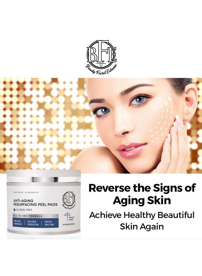 Beauty Facial Extreme Anti Aging Resurfacing Exfoliating Peel Pads Treatment- Contains Lactic, Salicylic, & Glycolic for Face & Body. Repairs Fine Lines, Wrinkles, Dark Spots, Pores, Acne Scars & Uneven Skin Tone. - Image 3