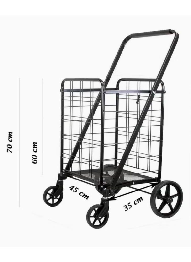 Generic Folding Trolley Carts Heavy-duty Iron Carts Large Carts with 2 Iron Universal Wheels and 2 Large Wheels  - Image 2