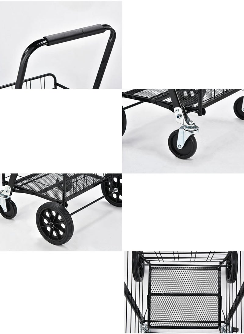 Generic Folding Trolley Carts Heavy-duty Iron Carts Large Carts with 2 Iron Universal Wheels and 2 Large Wheels  - Image 3