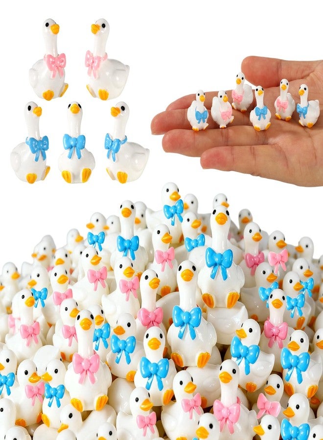 Sinbana 50 Pcs Mini Resin Goose, Tiny Resin Bow Goose Decor Cute Animal Figurines Ornaments for Fairy Garden Landscape DIY Craft Accessories (Blue & Pink) - Image 1