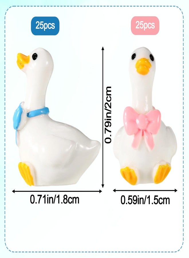 Sinbana 50 Pcs Mini Resin Goose, Tiny Resin Bow Goose Decor Cute Animal Figurines Ornaments for Fairy Garden Landscape DIY Craft Accessories (Blue & Pink) - Image 2