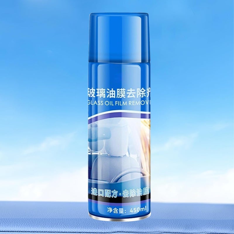 مزيل فيلم الزجاج الزيتي للسيارات بخاخ تنظيف مضاد للضباب 450 مل مع إسفنجة ومنشفة - Image 3