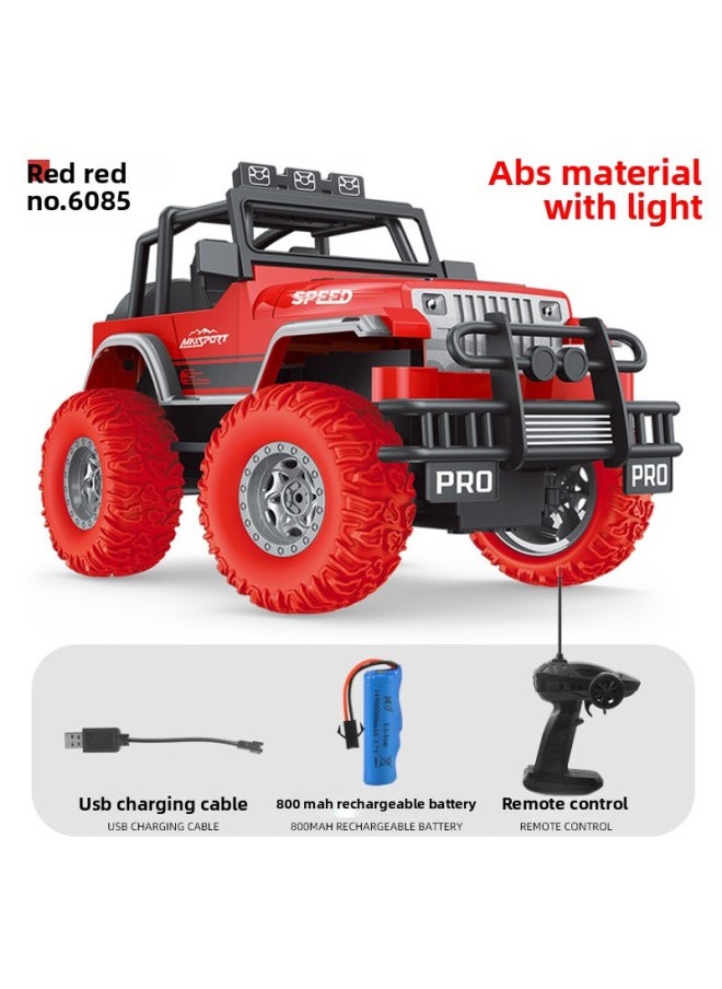 null - 1:18 Two-wheel Drive Alloy Remote Control Car Charging Wireless Four-way Climbing Off-road Electric Children's Model Toy-Color:6085 Red (plastic Version With Light) - Image 1