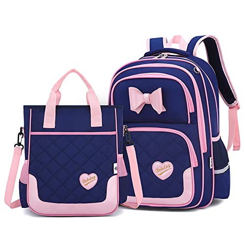 VIDOSCLA School Bags for Girls 2Pcs Bowknot Girls Backpack Elementary Princess Bookbag Sets for School - Image 1