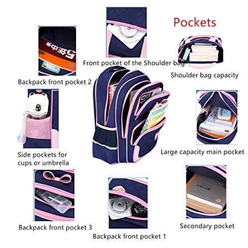 VIDOSCLA School Bags for Girls 2Pcs Bowknot Girls Backpack Elementary Princess Bookbag Sets for School - Image 4