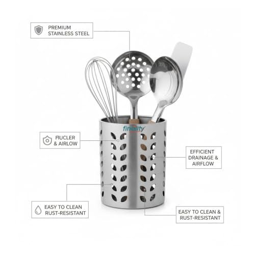 FINALITY Stainless Steel Spoon Holder for Kitchen | Cutlery Stand | Spoon Holder for Kitchen Counter Top | 9 CM Cutlery Holder | Pen Holder for Dining Table | Spatula Holder| Pack of 1 - Image 2