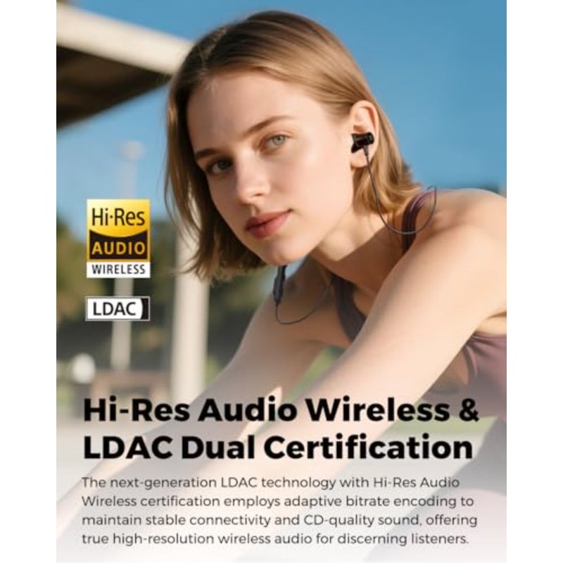 Q40HD سماعات بلوتوث 6.0 رياضية بشريط حول الرقبة، صوت عالي الدقة LDAC، وقت تشغيل 20 ساعة، IP67 مقاوم للماء، التحكم في التطبيقات، اتصال مزدوج، معادل ديناميكي، ابحث عن سماعات الرأس - Image 4
