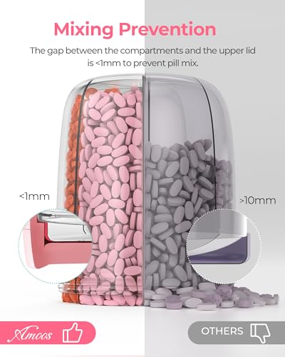 AMOOS Large Pill Dispenser with 6 Compartments, Anti-Mix Pill Bottle Organizer with Wide Opening & Easy Retrieval, Vitamin Organizer for Travel, BPA-Free Pill Box with a Strap, Pink - Image 5