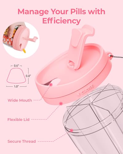AMOOS Large Pill Dispenser with 6 Compartments, Anti-Mix Pill Bottle Organizer with Wide Opening & Easy Retrieval, Vitamin Organizer for Travel, BPA-Free Pill Box with a Strap, Pink - Image 4