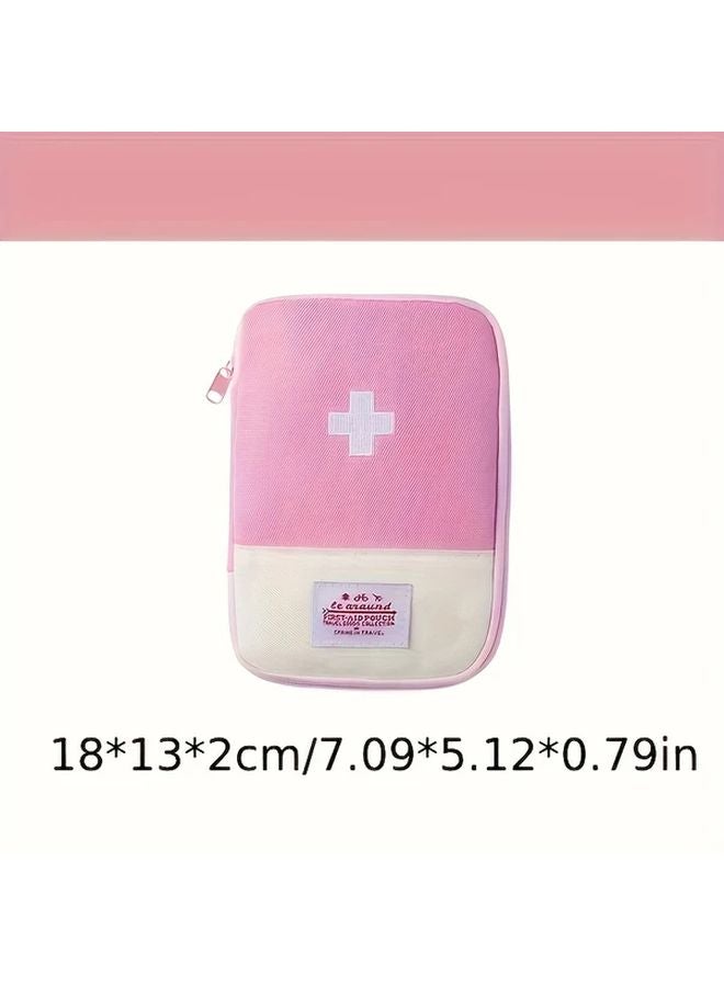 Large Pink Embroidery Details Portable Outdoor Fabric First Aid Medicine Storage Bag - Image 1