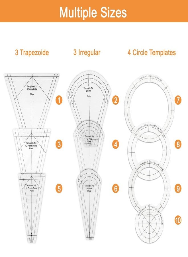 إيكيت مجموعة EEEKit، 10 قطع من قوالب اللحاف دريسدن، مسطرة قالب لحاف أكريليك بأشكال مختلفة، مسطرة مثلثة للخياطة والتطريز - Image 4