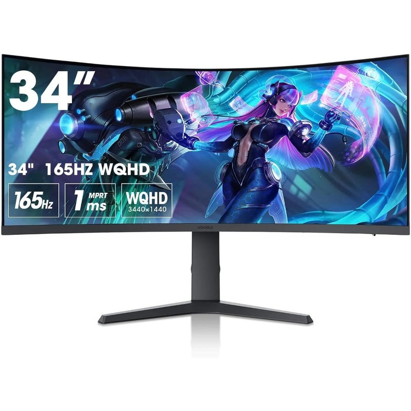 21:9 WQHD 3440 x 1440 Curved Gaming Monitor 165Hz Refresh Rate 1ms MPRT Response AMD FreeSync Premium NVIDIA G-SYNC Compatible 1800R Radius HDMI DisplayPort 90 DCI-P3 OSD Joystick For PC Gamers - Image 1