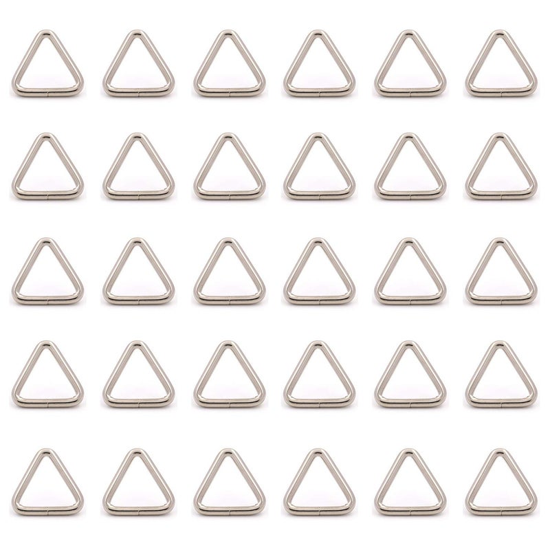 BIKICOCO 1 Metal Triangle Ring Buckle Connectors Round Edge Webbing Bag Clasp Handbag Strap Making Hardware Silver  Pack of 30