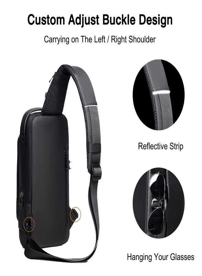 FANDARE Anti-theft Sling Bag Business Men Bag Chest Crossbody bags with USB, Black Brown, Large - Image 5