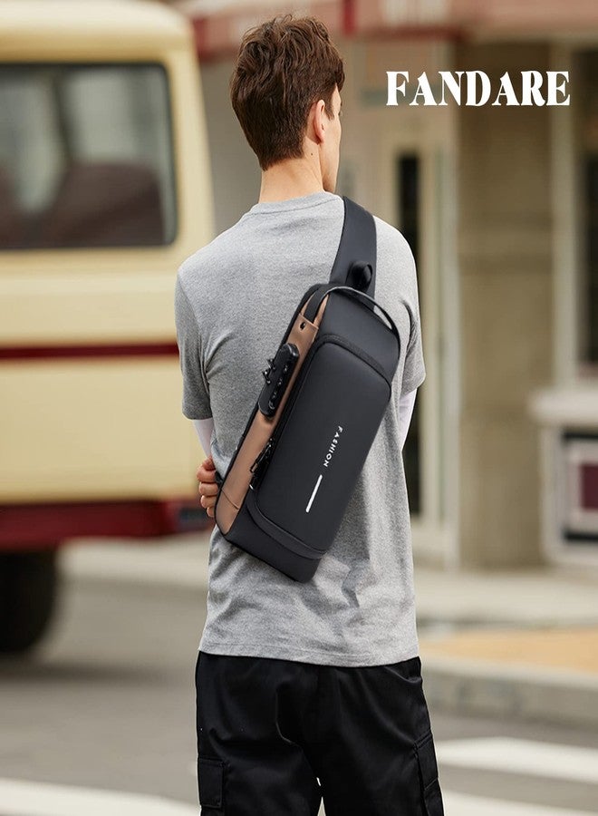 FANDARE Anti-theft Sling Bag Business Men Bag Chest Crossbody bags with USB, Black Brown, Large - Image 2