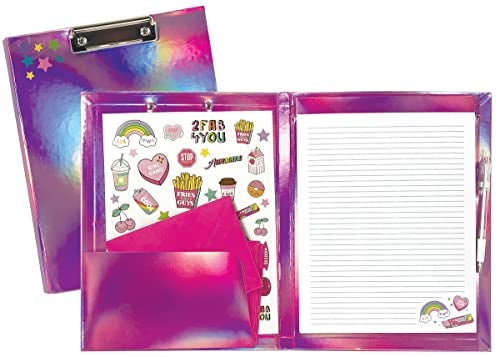 iscream 9" x 12" Clipboard Portfolio with Notepad, Envelopes and Stickers - Pink Holographic - Image 2