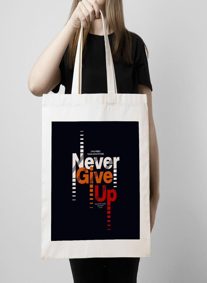 ARTBUG Tote Bag for Women with zip, Aesthetic Canvas tote bag for college girls, office, stylish and reusable - Never Give Up - D No - 093 - Image 3