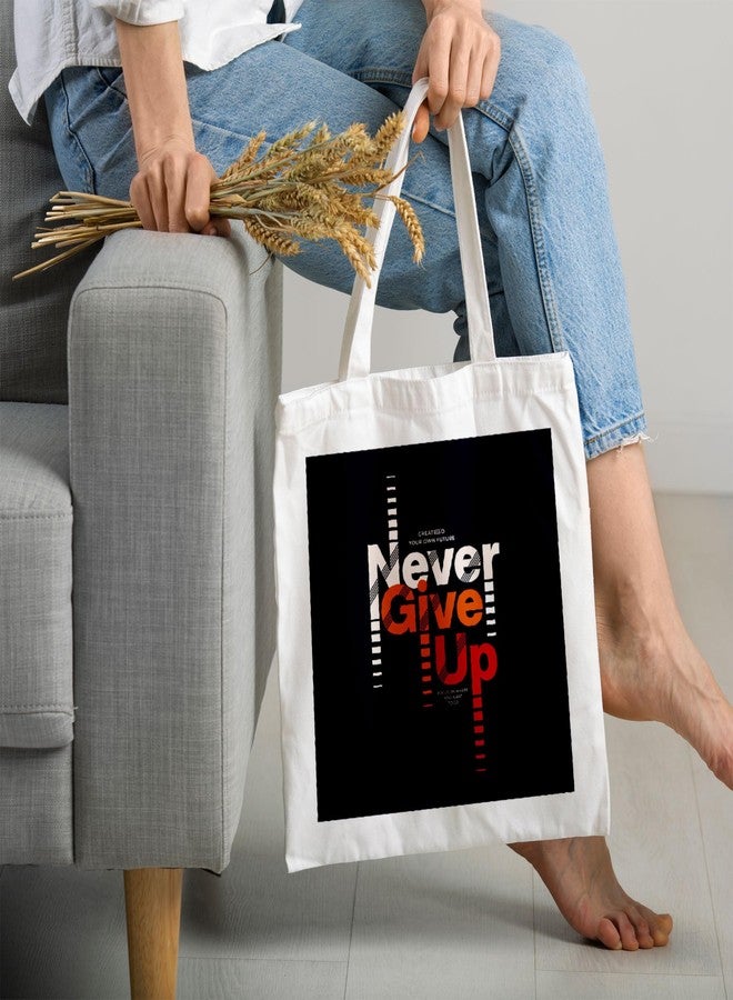 ARTBUG Tote Bag for Women with zip, Aesthetic Canvas tote bag for college girls, office, stylish and reusable - Never Give Up - D No - 093 - Image 2