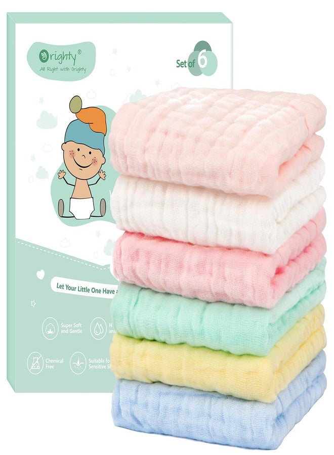 Orighty Muslin Baby Washcloths Pack of 6 - Soft Face Cloths for Newborn, Absorbent Baby Bath and Face Towels, 100% Cotton Babies Wipes, Burp Cloths, Feeding Towels for Babies and Infants - 10 x 10’’ - Image 1