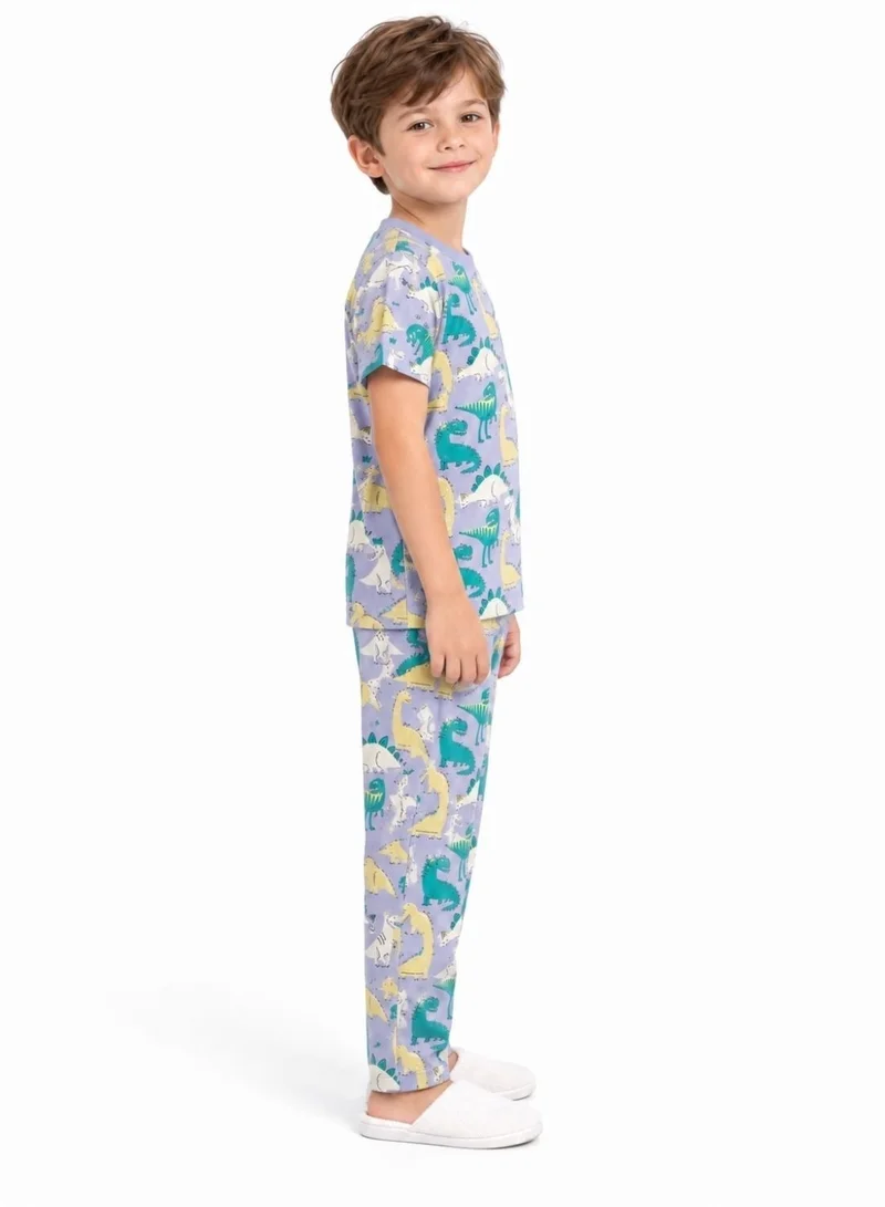 بيبي كلو Boys Grey Multicolor Dinosaur Print Pajama Set