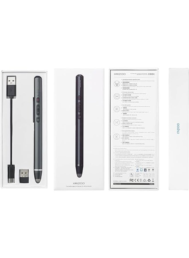 رابو جهاز عرض لاسلكي XR200 مع رأس لمس للشاشات السعوية، 2.4 جيجاهرتز، ليزر أحمر 3R، مدى 30 مترًا، 4 أزرار - ليزر، صفحة لأعلى/لأسفل، ورابط تشعبي | قابل لإعادة الشحن - Image 4