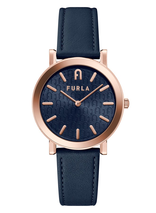 FURLA Minimal Shape Watch for Women Blue Dial  with Blue Medium & Dark Leather Band - Image 5