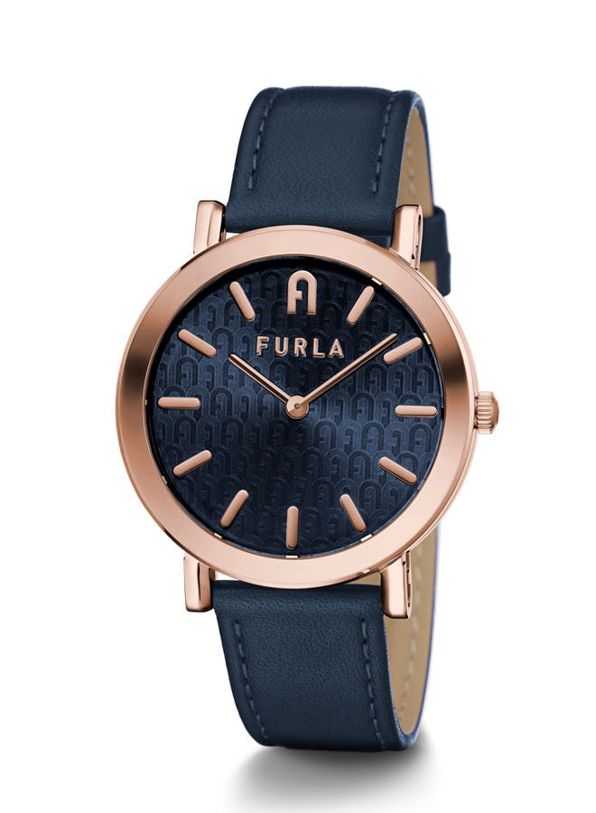 FURLA Minimal Shape Watch for Women Blue Dial  with Blue Medium & Dark Leather Band - Image 1