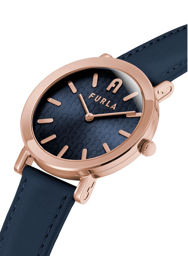 FURLA Minimal Shape Watch for Women Blue Dial  with Blue Medium & Dark Leather Band - Image 4