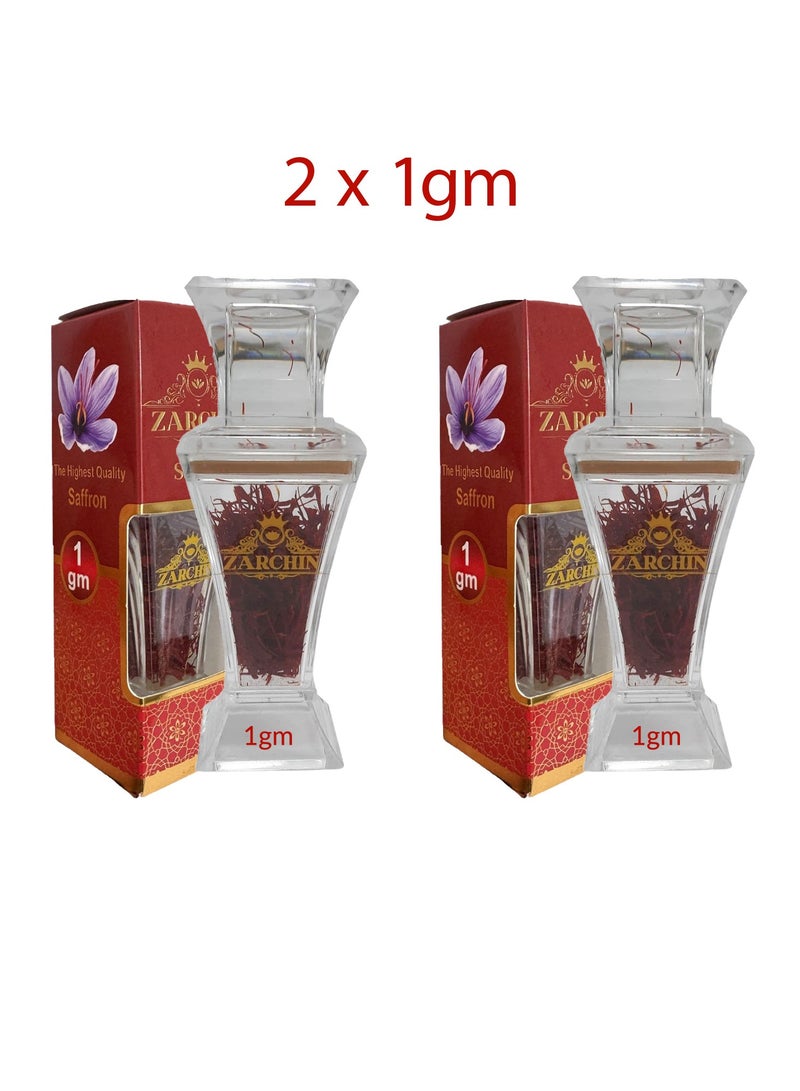 ZARCHIN Saffron Jar -  2 x 1 Gram Premium Quality Super Negin Saffron , Rich Flavor & Aroma, Perfect for Cooking & Infusions