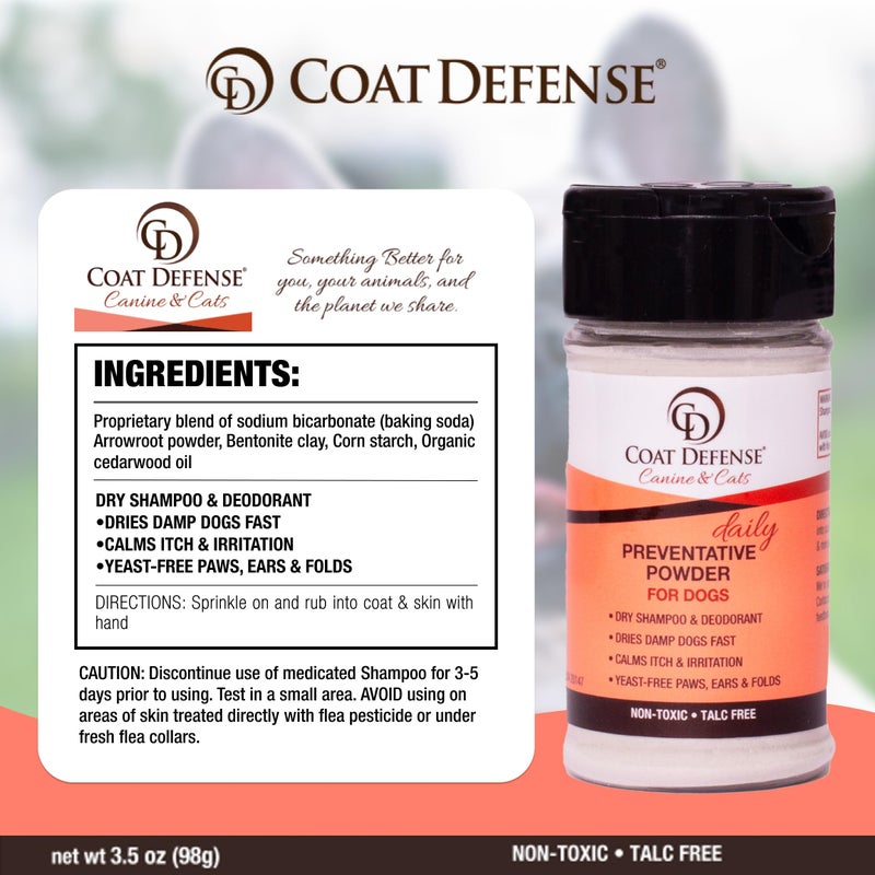 COAT DEFENSE Preventative Powder | Made in USA | 3.5oz Waterless Dog Shampoo & Pet Deodorizer for Smelly Dogs | Provides Anti Itch Relief | Dog Shampoo for Dry Itchy Skin & Smelly Dogs - Image 5