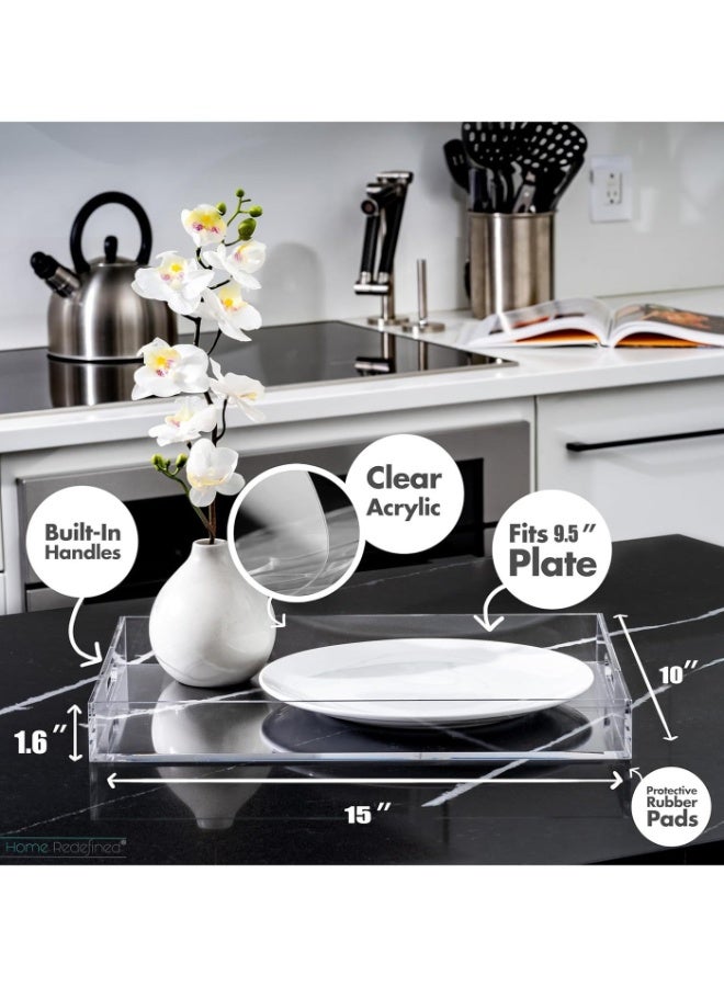 TDAO 2-Packs Clear Acrylic Tray with Handles, 15"x10" Rectangle Acrylic Decorative Tray, Clear Serving Tray with Clear Handles for Food, Tea/Coffee, Fruit Display Makeup Perfume Storage - Image 3
