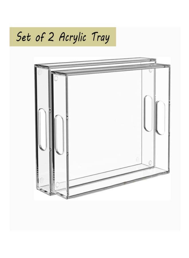 TDAO 2-Packs Clear Acrylic Tray with Handles, 15"x10" Rectangle Acrylic Decorative Tray, Clear Serving Tray with Clear Handles for Food, Tea/Coffee, Fruit Display Makeup Perfume Storage - Image 1