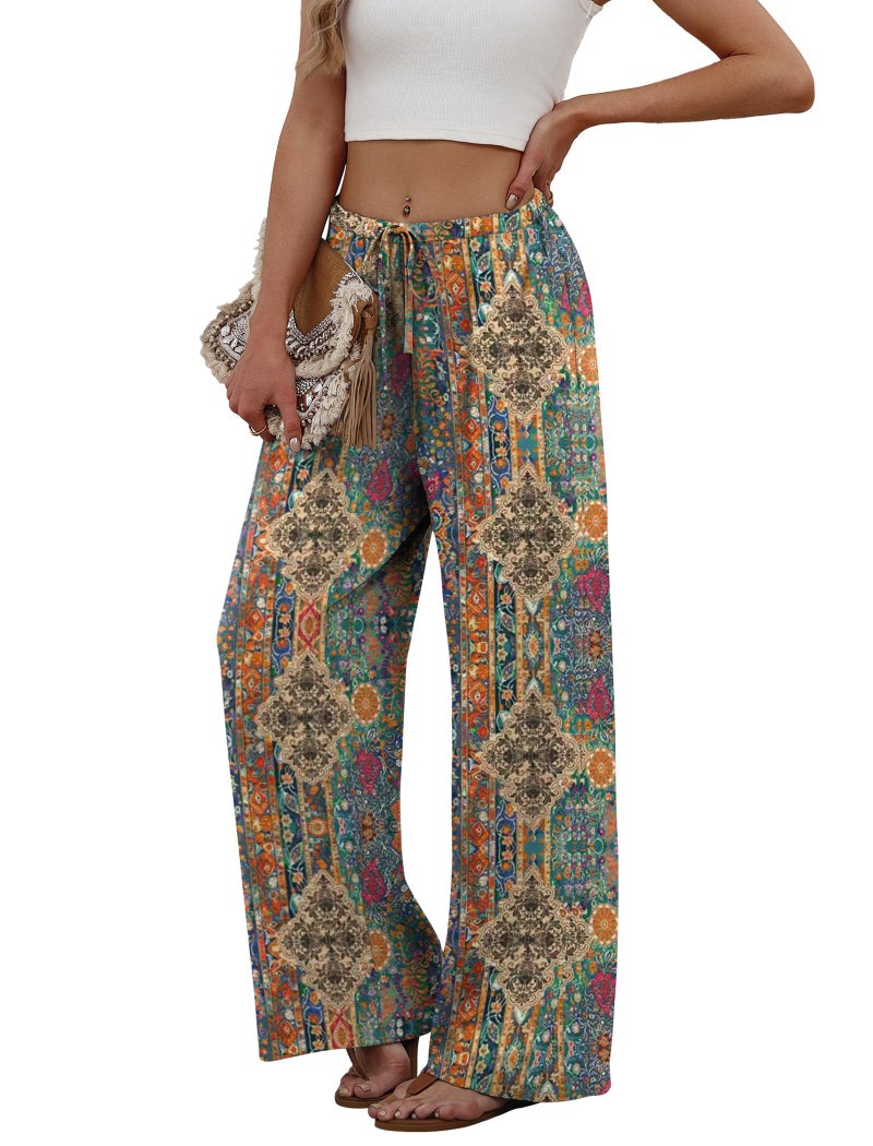 Sampeel Boho Pants for Women Dressy Casual Vacation Western Outfits Cowgirl Cute Clothes Summer 2026 Wide Leg Palazzo Trousers Lounge Pants Fashion Clothing L - Image 4