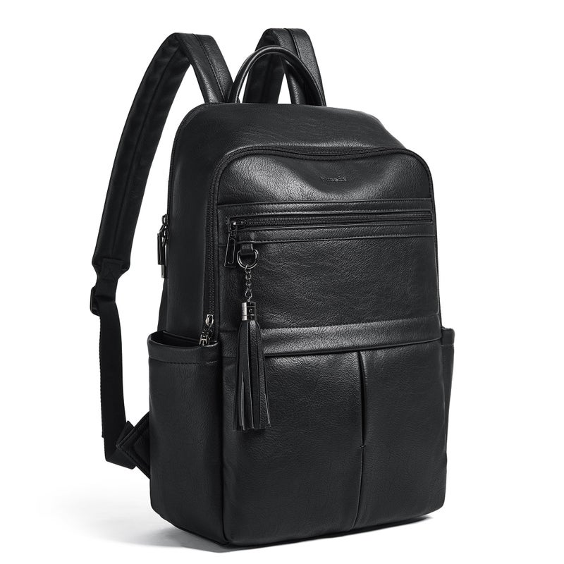 Mroede Leather Laptop Backpack for Women 156 Causal Daypack Backpacks Purse Computer Backpack with Laptop Compartment for Travel Work College Business Black - Image 2