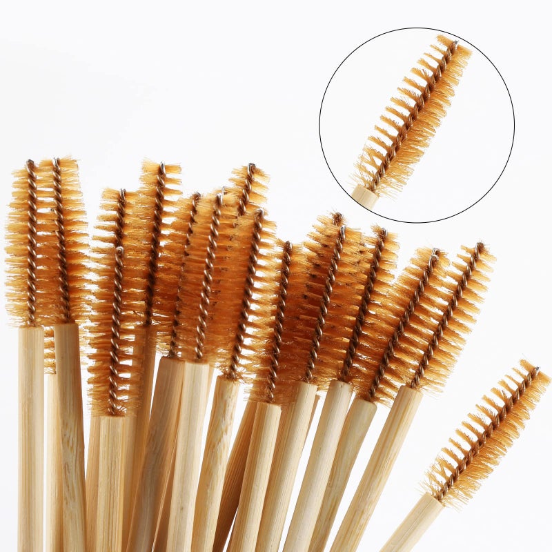 Tbestmax 100 Pcs Disposable Mascara Wands, Bamboo Spoolies Brush for Eyelash Extensions, Spooly Eyelash Eyebrow Brushes Lash Wand Applicator Makeup Kits, Brown - Image 3